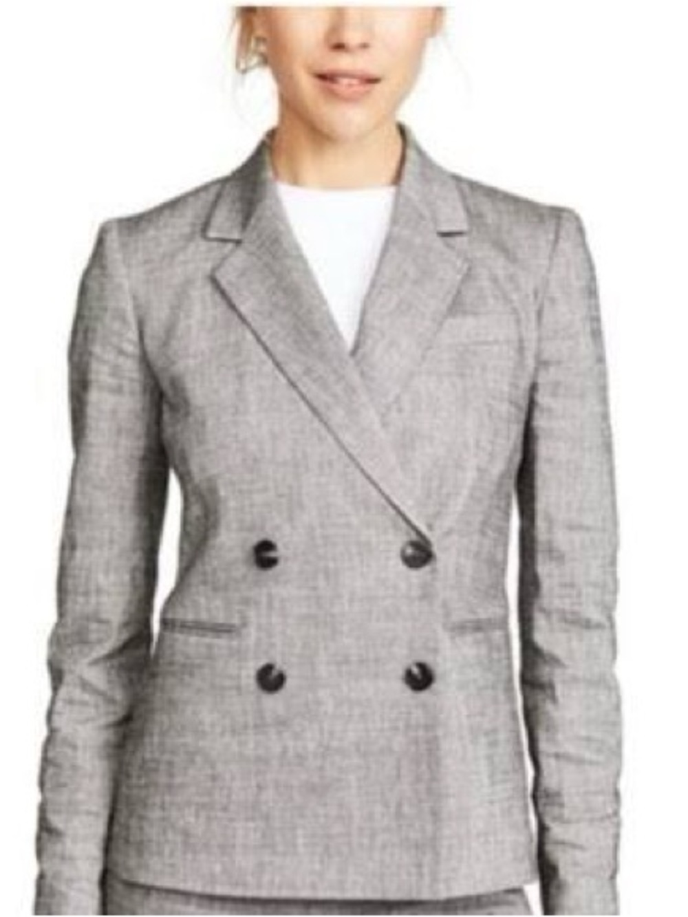 Theory Double-Breasted Blazer in Black & Ivory Sharkskin Crunch Linen